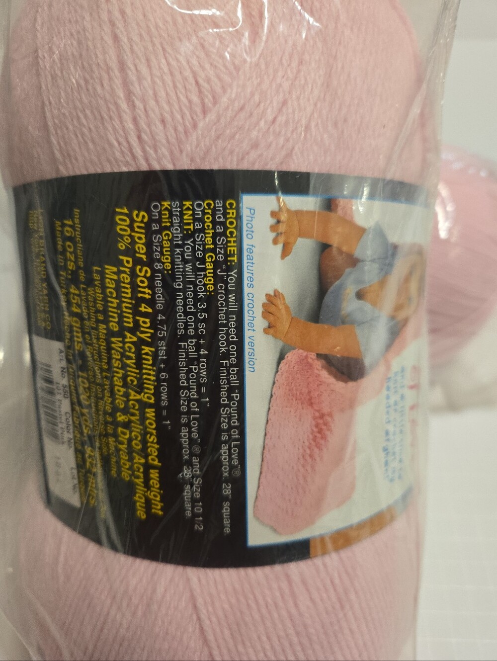 Lion Brand Pound Of Love Yarn Pastel Pink 1020 yd Acrylic New 2 Rolls - Picture 3 of 5